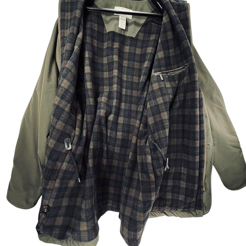 LL Bean Barn Coat Tall Lg Wool Blend Plaid Lining Chore Jacket Insulated Green - Picture 8 of 16